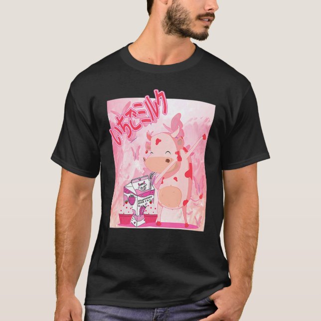 Jordgubbe Mjölk Dabbing Cow Cute T Shirt (Framsida)