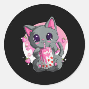 Jordgubbe Mjölk för kvinnor flickor Kawaii Anime C Runt Klistermärke