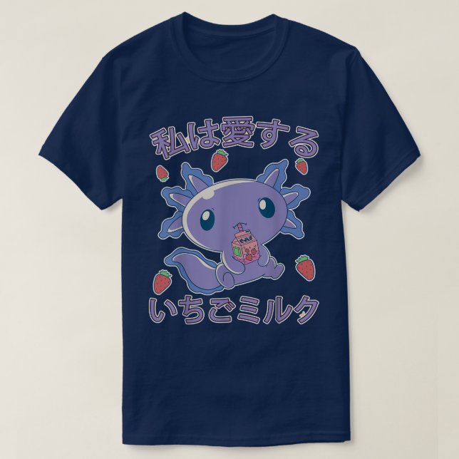 Jordgubbe Mjölk Japan Anime Kawaii Axolotl Strawbe T Shirt (Design framsida)