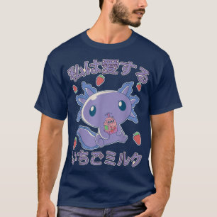 Jordgubbe Mjölk Japan Anime Kawaii Axolotl Strawbe T Shirt
