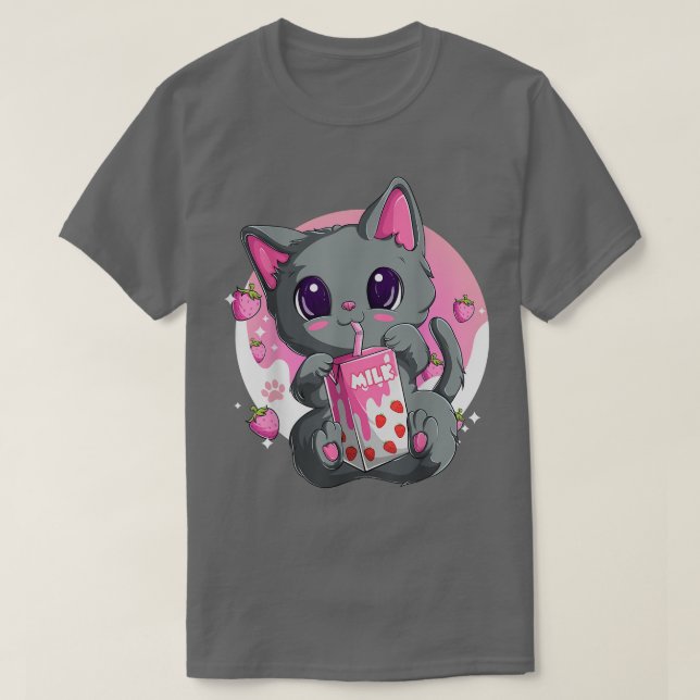 Jordgubbe Mjölk Shirt for Women Girls, Kawaii Anim T Shirt (Design framsida)