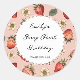 Jordgubbe Mönster Vintage Runt Klistermärke