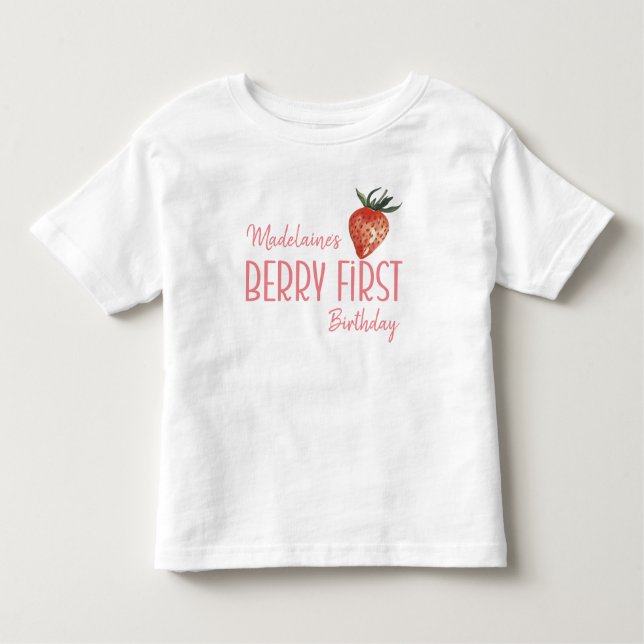 Jordgubbe Namn 1:a Berry 1:a födelsedag T Shirt (Framsida)