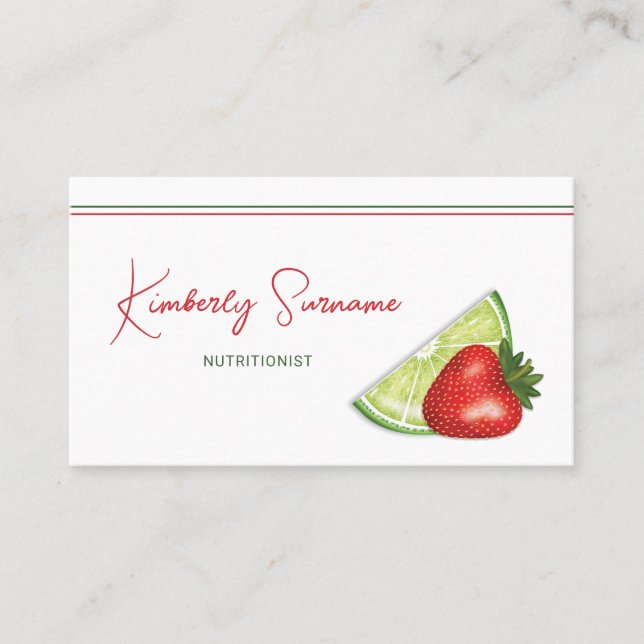 Jordgubbe Och Skiva Lime Frukter Nutritionist Visitkort (Framsida)