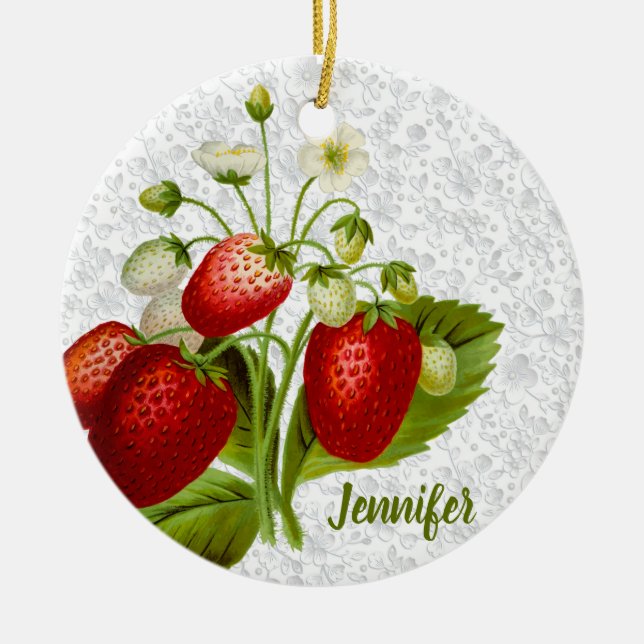 Jordgubbe och spets julgransprydnad keramik (Framsidan)