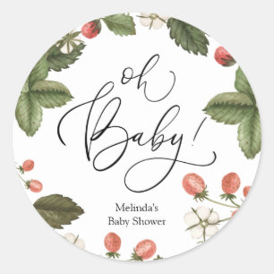 Jordgubbe Oh Baby Favor Classic Round Sticker Runt Klistermärke