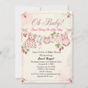 Jordgubbe Oh Baby Sweet Pea klädstreck baby shower Inbjudningar