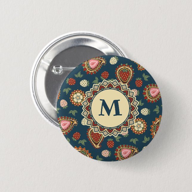 Jordgubbe Paisley Mönster Button Knapp (Framsida & baksida)
