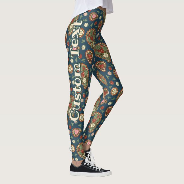 Jordgubbe Paisley Mönster Leggings (Höger)