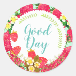 Jordgubbe. Personlig. Vitt. Runt Klistermärke