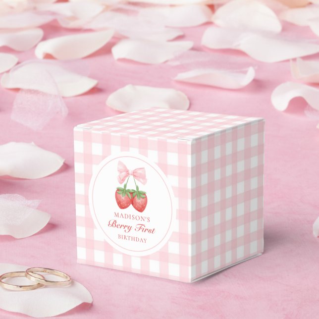 Jordgubbe Rosa Bow Girl 1:a födelsedagen Presentaskar (Bröllop)