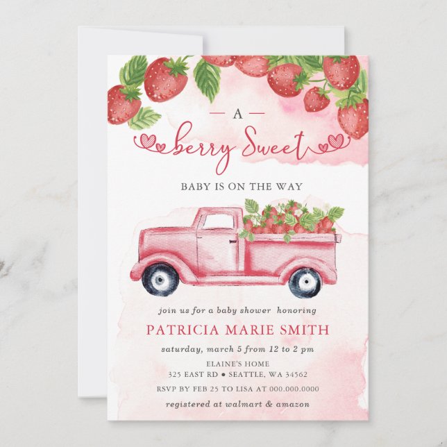 Jordgubbe Rosa Red Berry Sweet Baby Shower Inbjudningar (Framsida)