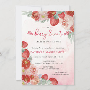 Jordgubbe Rosa Red Berry Sweet Baby Shower Inbjudningar