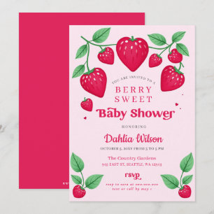 Jordgubbe Rosa Red Berry Sweet Baby Shower Inbjudningar