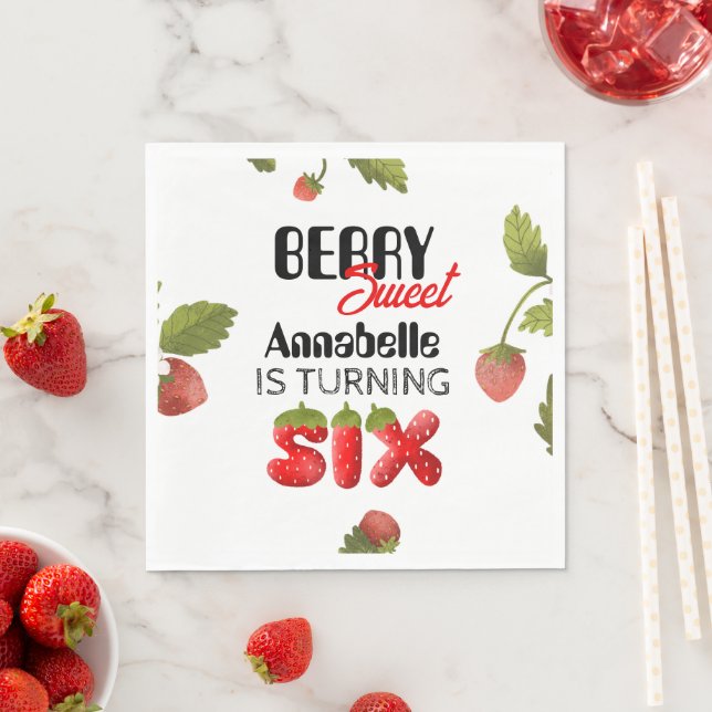Jordgubbe Sjätte födelsedag Pappersservett (Insitu)