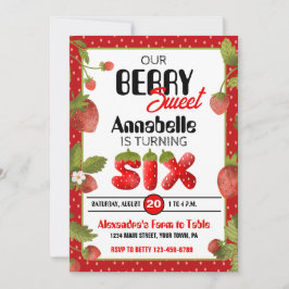 Jordgubbe sjätte Födelsedagsfest inbjudan