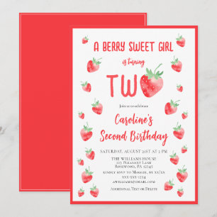 Jordgubbe Sommaren Berry Sweet Second Girl Birthda Inbjudningar