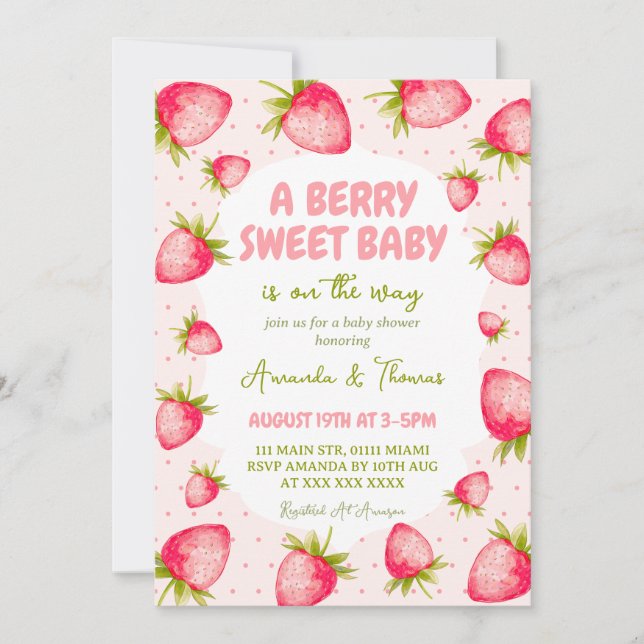 Jordgubbe Söt Baby Shower Inbjudningar (Framsida)
