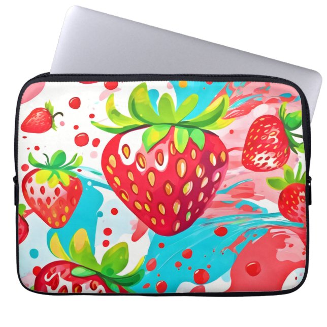 Jordgubbe Stänk Mönster Laptop Fodral (Framsidan)