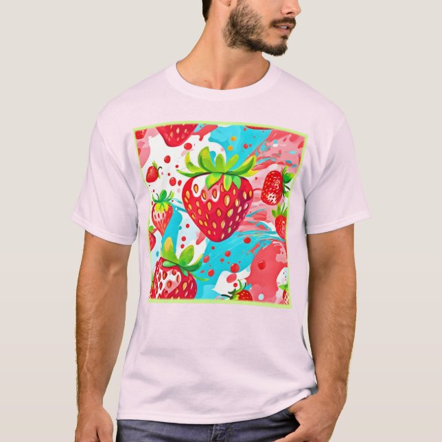 Jordgubbe Stänk Mönster T Shirt (Framsida)
