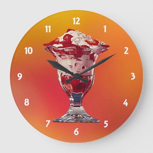 Jordgubbe Sundae Clock Stor Klocka (Framsida)