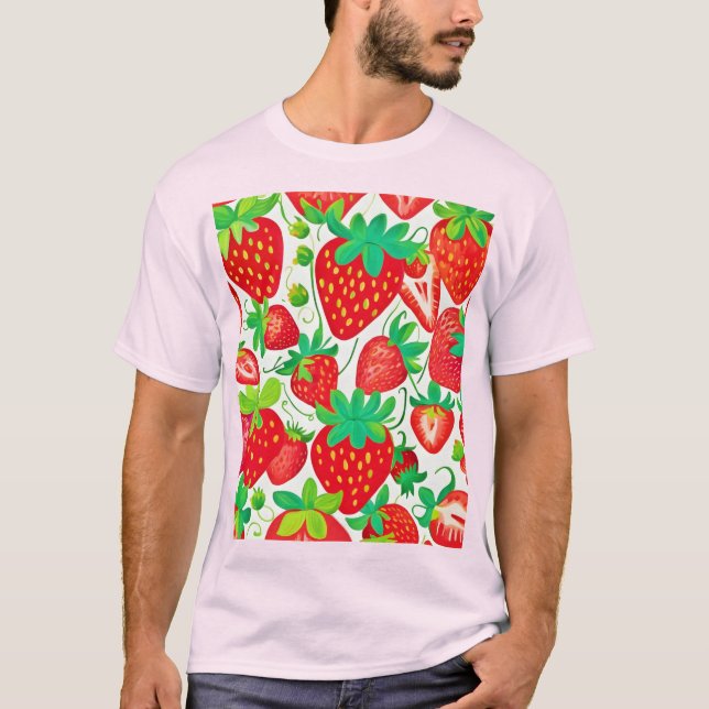 Jordgubbe Swirl Mönster T Shirt (Framsida)