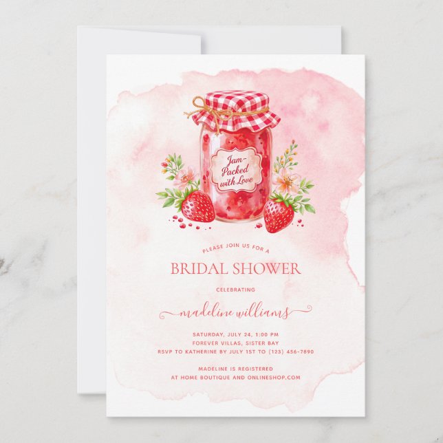 Jordgubbe Sylt förpackat med Kärlek Möhippa Inbjudningar (Framsida)