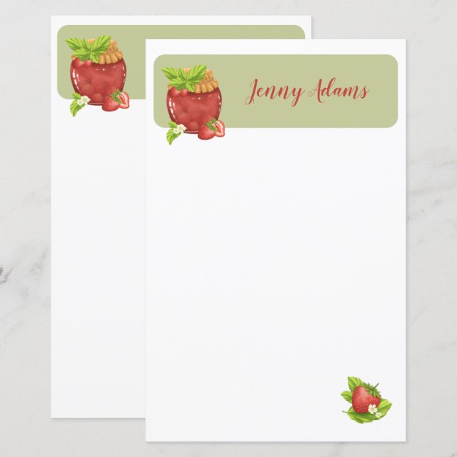 Jordgubbe Sylt Personlig Stationary (Fram/baksida)