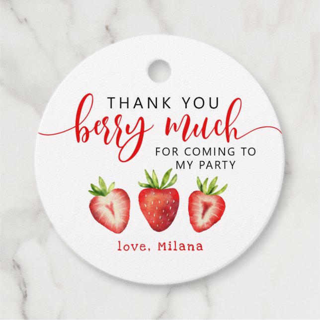Jordgubbe Tack Berry Much Girl Birthday Gåvor Etiketter (Framsida)