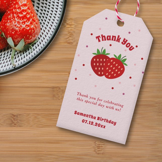 Jordgubbe Tack Presentetikett (Strawberry Thank You Gift Tags)