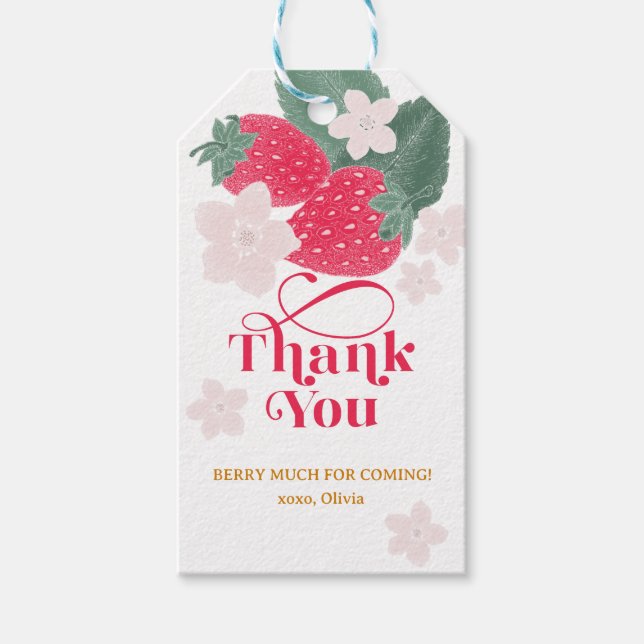 Jordgubbe Tack Så Mycket Fördel Födelsedag Presentetikett (Framsidan)