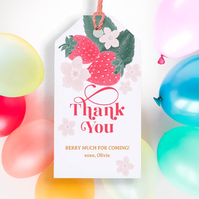 Jordgubbe Tack Så Mycket Fördel Födelsedag Presentetikett (Thank you Birthday Tag)