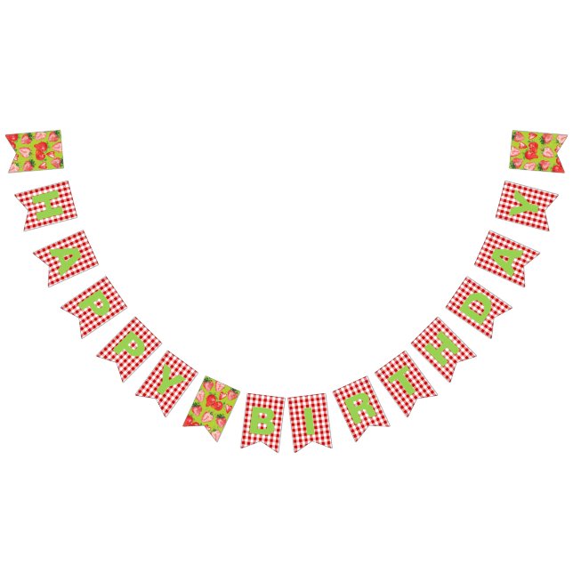 Jordgubbe Theme Grattis på födelsedagen Vimplar (Alla)