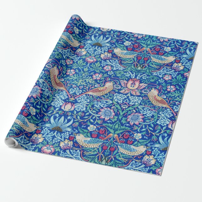 Jordgubbe Thief Blue, William Morris Wrapping Pap Presentpapper (Utrullad)