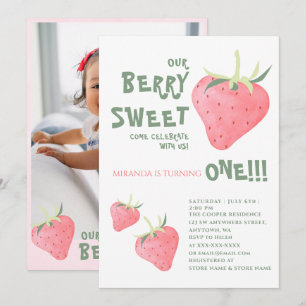 Jordgubbe VÅR BERRY SWEET Första födelsedag Inbjudningar