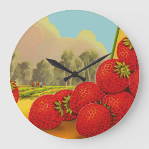 Jordgubbe Vintage Låda Art Kitchen Clock Stor Klocka