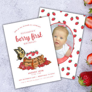 Jordgubbe Waffles Brunch Berry First Birthday Inbjudningar