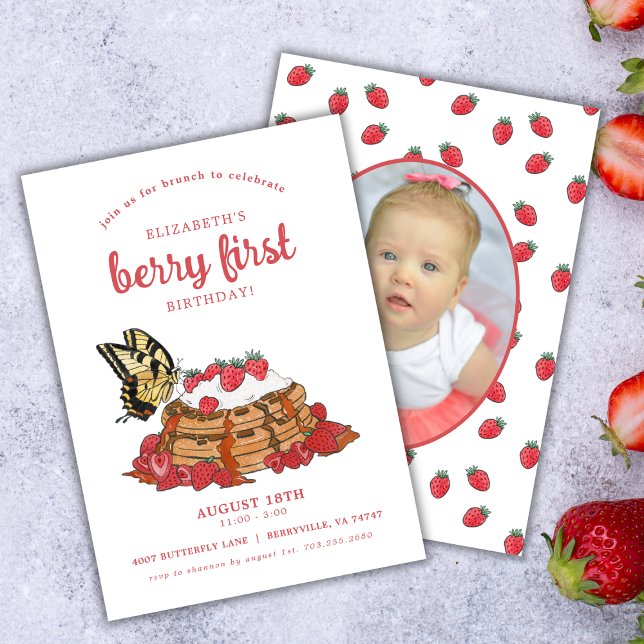 Jordgubbe Waffles Brunch | Berry First Birthday Inbjudningar (Skapare uppladdad)