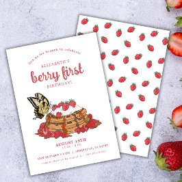 Jordgubbe Waffles Brunch | Berry First Birthday Inbjudningar