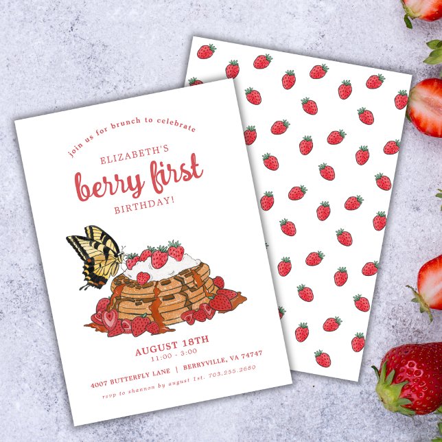 Jordgubbe Waffles Brunch | Berry First Birthday Inbjudningar (Skapare uppladdad)