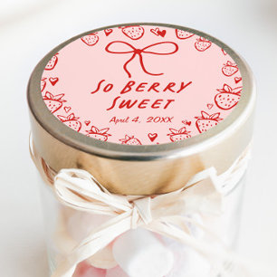 Jordgubbe Whimsical Coquette Bow Girls Birthday Runt Klistermärke