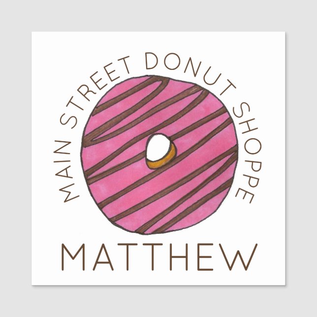 Jordgubbe Zebra Rand Donut Doughnut Pastry Namnbricka (Framsida)