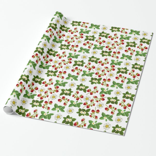 Jordgubbefrukt med blommor som slår in papper presentpapper (Utrullad)