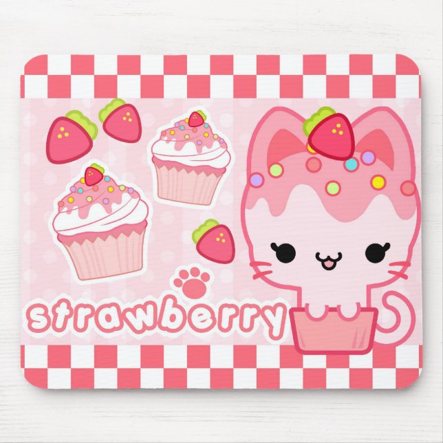 Jordgubbemuffinkattunge Mousepad Musmatta (Framsidan)