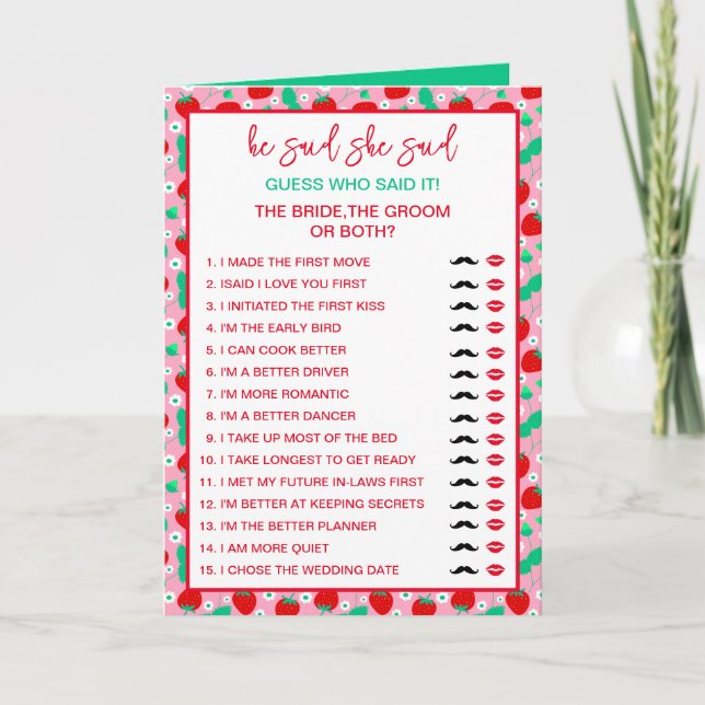 Jordgubben Bride eller Groom Gissa vem som sa att  Kort (Framsida)