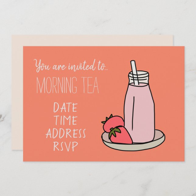 Jordgubben Milkskakretro rosa Morgonte Inbjudningar (Fram/baksida)