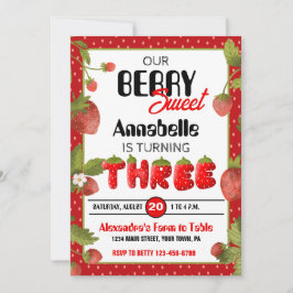 Jordgubben Tredje Födelsedagsfest inbjudan