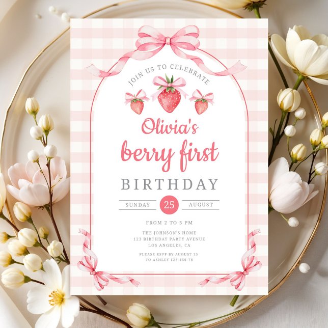 Jordgubben Två Söt Flickan 2-årsdag Inbjudningar (Strawberry Two Sweet Girl 2nd Birthday Invitation)