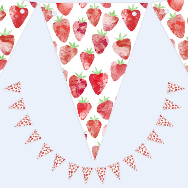 Jordgubben Watercolor Party Vimplar (Strawberry watercolor party bunting flag decor)