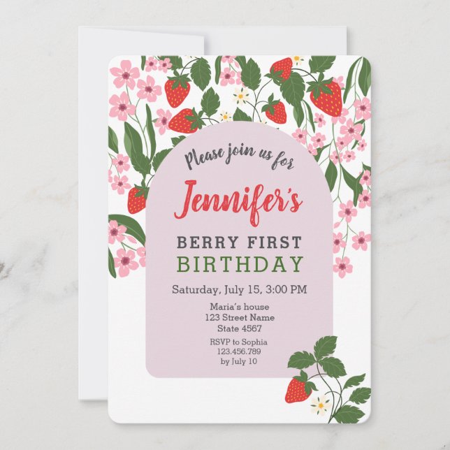 Jordgubbens 1-årsdag  inbjudningar (Framsida)